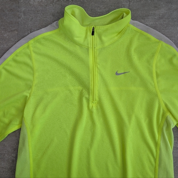 Nike Pullover Running Mens Small Neon Yellow Dri-Fit Quarter Zip Golf Athletic - Picture 4 of 9